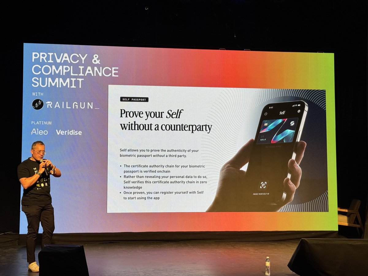 SelfProtocol's tweet image. CEO &amp;amp; co-founder @ericnakagawa live from the Privacy &amp;amp; Compliance Summit stage 📸

Eric presented Self’s privacy-preserving identity solutions &amp;amp; discussed the latest applications from Sybil resistant token distribution to boosted yield for real humans