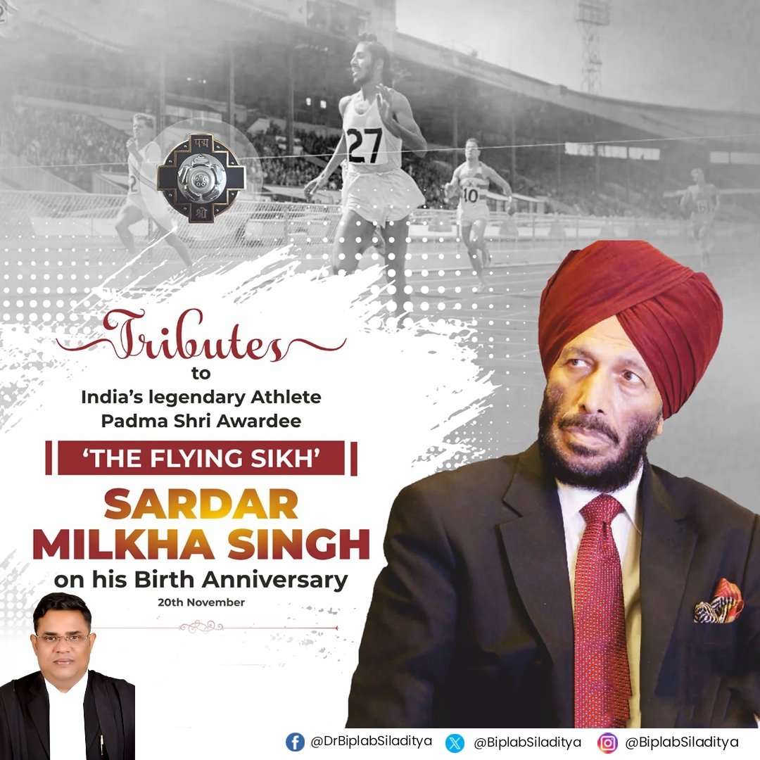 BiplabSiladitya's tweet image. Tributes to Milkha Singh Ji on his Jayanti.
His journey from struggle to global glory continues to inspire every Indian to chase excellence with courage and perseverance.