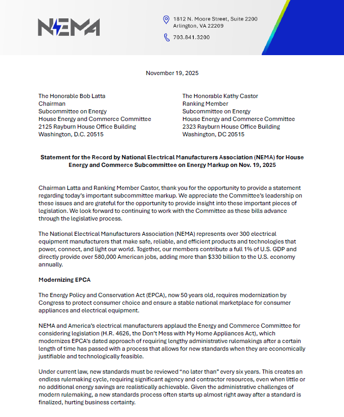 NEMAupdates's tweet image. We also thank @RepRickAllen for his leadership on H.R. 4626, a key step toward common-sense EPCA reform. We look forward to continued collaboration to advance policies that foster innovation, efficiency, &amp;amp; affordability for American homes and businesses. ow.ly/f1RT50XukVm