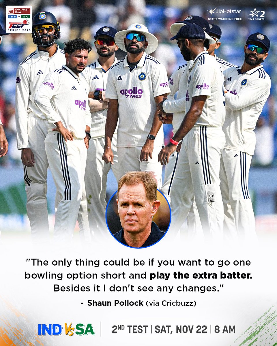 StarSportsIndia's tweet image. Do you agree with #ShaunPollock? 👀 🤔

A setback in the 1st Test means India must hit back to steady their 2025–27 WTC run! 🔥

#INDvSA 2nd Test 👉 STARTS SAT, 22nd NOV, 8 AM