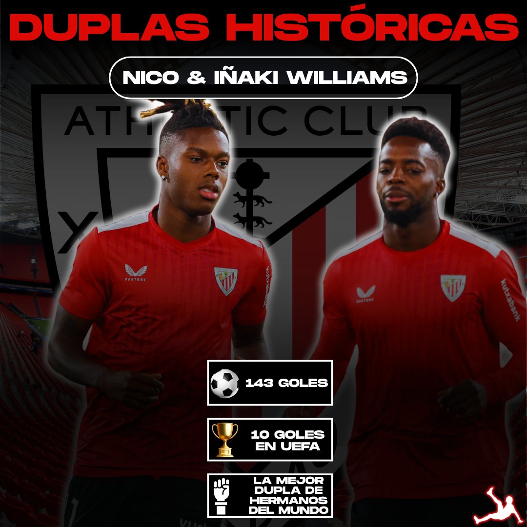 AgenteLibre_dig's tweet image. 𝐃𝐔𝐏𝐋𝐀 𝐇𝐈𝐒𝐓Ó𝐑𝐈𝐂𝐀 🚨🔴⚪

La dupla que aparece en la imagen… pura electricidad y gol en San Mamés 🦁🔥.

⚽ 143 goles entre ambos
🏆 10 goles en competiciones UEFA
🤝 Una de las mejores duplas de hermanos del mundo

Una sociedad que marca época en el Athletic.…