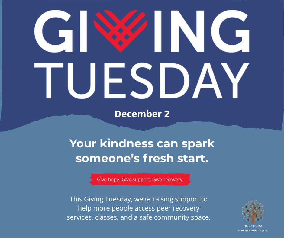 TreeOfHopeAssn's tweet image. Your generosity helps us continue this mission.
✨ Every share.
✨ Every donation.
✨ Every act of hope.
It all makes a difference.

Help us reach more people in recovery. Give today. ➡️treeofhopeassn.com/donate 

#GivingTuesday2025 #RecoveryCommunity #Nonprofit #TreeOfHope