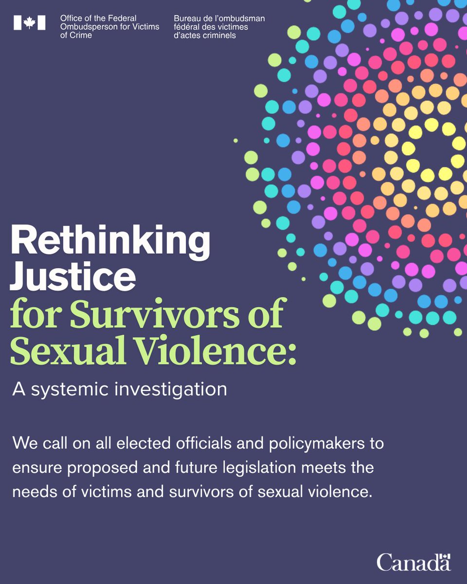OFOVC's tweet image. Today, the OFOVC released an investigative report examining the treatment of survivors of sexual violence in the CJS. Its 43 detailed recommendations were informed by over 3,329 survivors, stakeholders, caselaw, reports, and calls for systemic reform bit.ly/4oz8Kfq