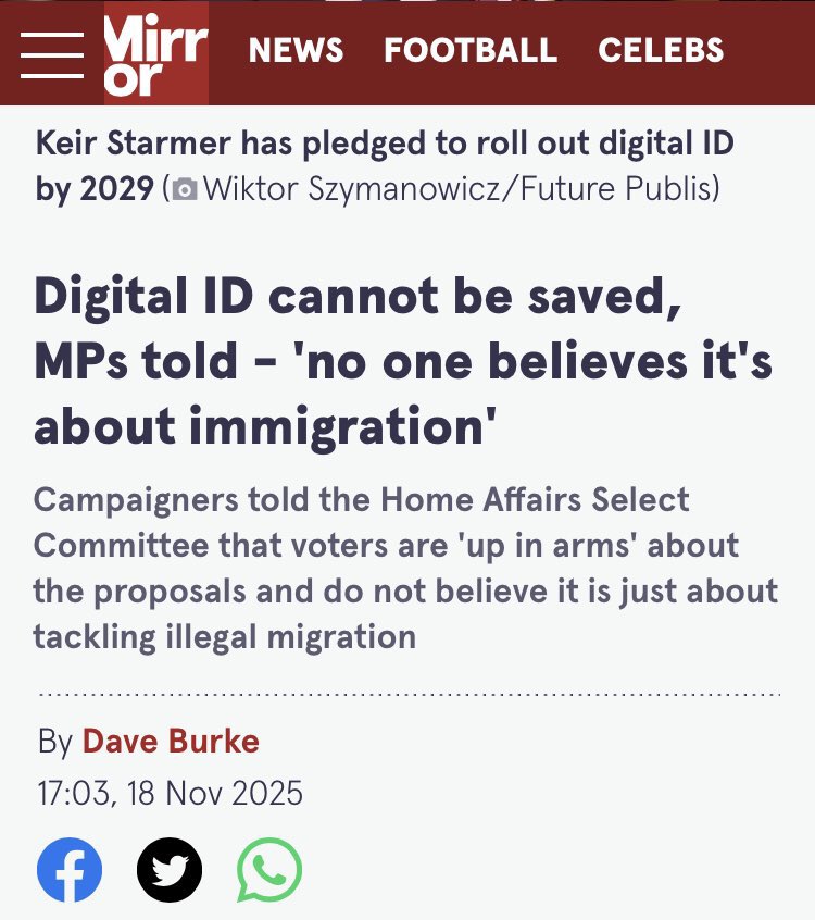 NoToDigitalID's tweet image. Keir Starmer wants a digital ID to track your every move. “Voters are up in arms.”

You didn’t vote for this Chinese dystopian crap; you voted for a Labour government, not a Stasi tribute act.

These clowns think they own you.

I’d rather burn my phone than let them track me.