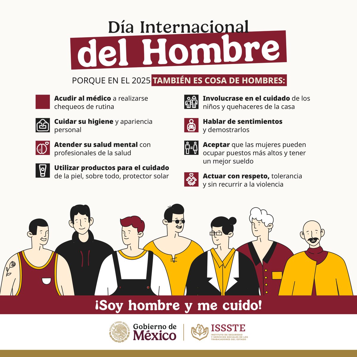 IsssteEdomex_'s tweet image. Día Internacional del Hombre 📷 Los tiempos cambian y la humanidad evoluciona, por ello celebramos esta fecha que busca:
📷 Cuidar nuestra salud física y mental
📷 Hacernos sentir orgullosos de las contribuciones que hemos hecho