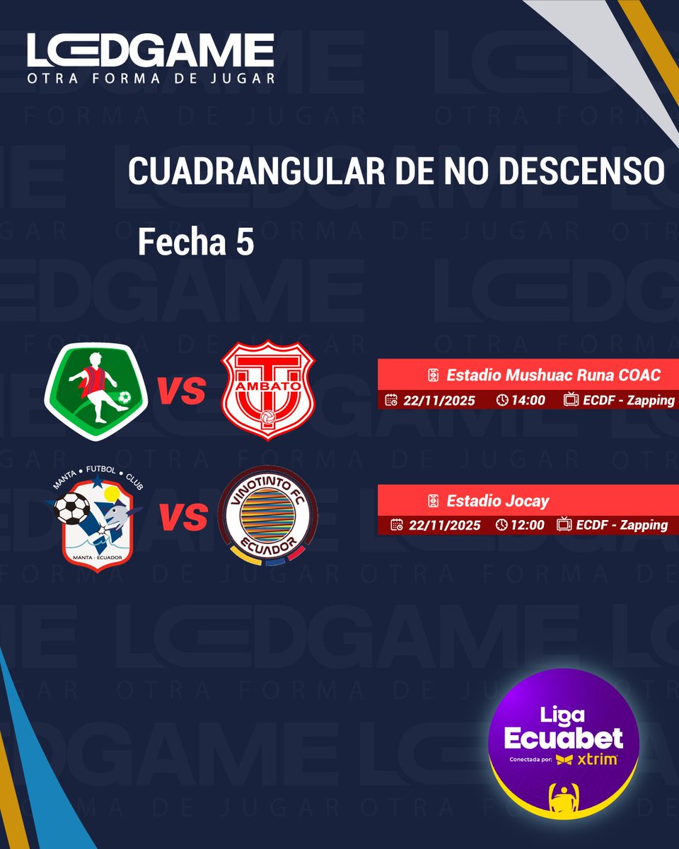LedGameOficial's tweet image. Se viene la #Fecha⚽️6 de la #FaseFinal💪 en la @ligaproec 🏆 que inicia el viernes 21/11 hasta el domingo 23/11 y tambien tenemos partidos que podremos ver por la #SeñalAbierta de @teleamazonasec y @ecuavisatv 📺#LigaPro2025 #LigaEcuabet🇪🇨