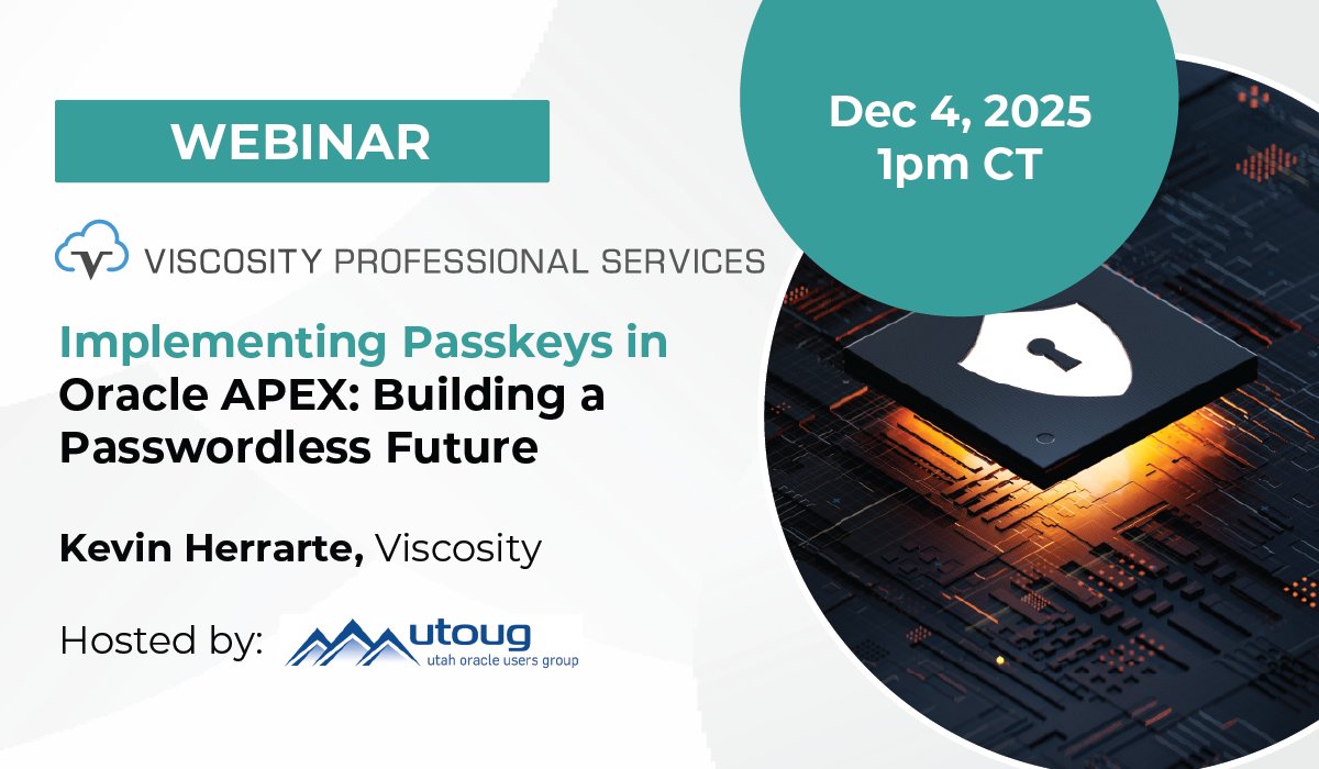 ViscosityNA's tweet image. Register for the next @UTOUG session, “Implementing Passkeys in #orclAPEX: Building a Passwordless Future” with Kevin Herrarte. 

Dec 4 | 1:00 PM CT
Register: bit.ly/4oG3wPc
#lowcode