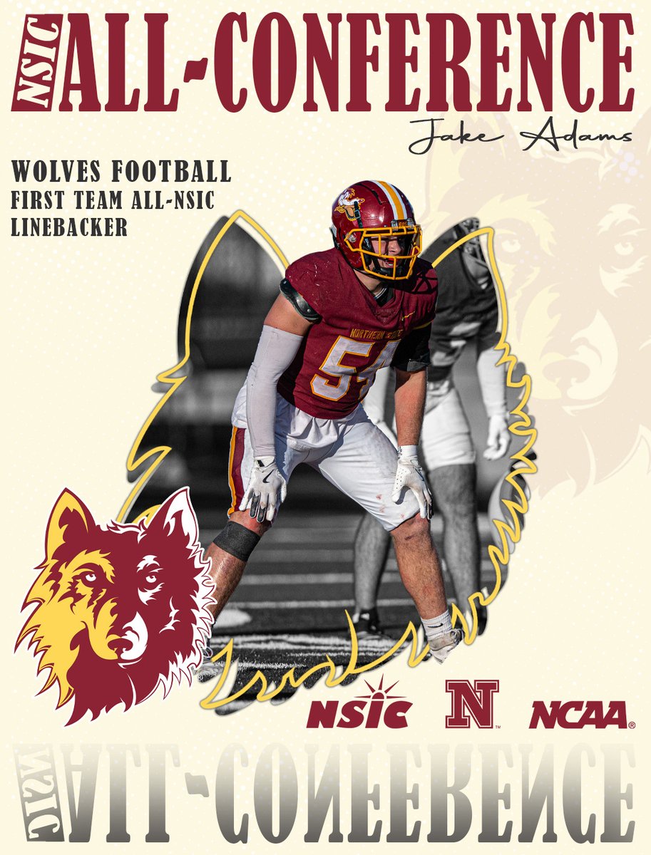 WolvesAthletics's tweet image. 🚨 ALL-CONFERENCE WOLVES 🚨

Jake Adams is a back-to-back All-NSIC 1st teamer for @NSUWolves_FB!!

☑️ 93.0 tackles
☑️ 13.3 tackles/game
☑️ Division II-era career tackles record holder (303)

#GoWolves🐺 | #maroonNgold🐾

FULL DETAILS ⬇️
nsuwolves.com/news/2025/11/1…