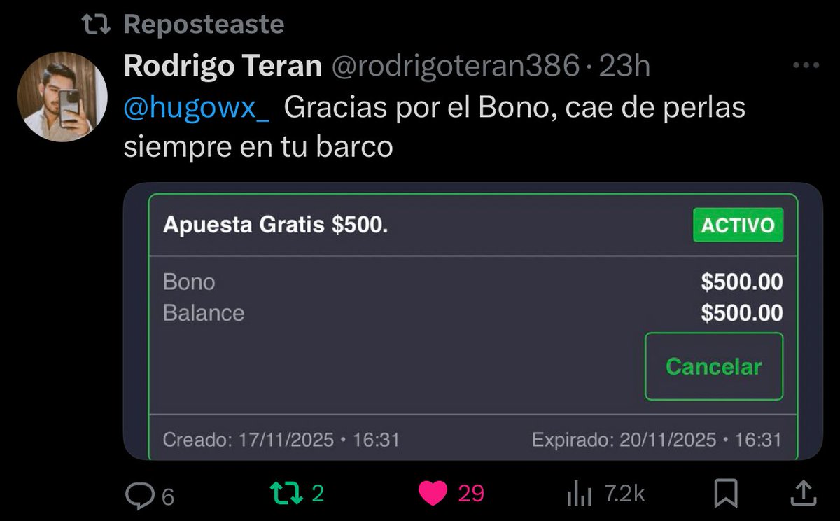 hugowx_'s tweet image. ¿Quien falta que le de una apuesta gratis de $500? Comenten y den ❤️🔄 ya regalaré más de 30 la pruebas esta mis RTs yo siempre cumplo!

Estás FreeBets de $500 son lo mejor, lo metes a una jugada y la ganancia es tuya!

Hoy cocinaré algo con que los haré ganar. Atención 🔔😈