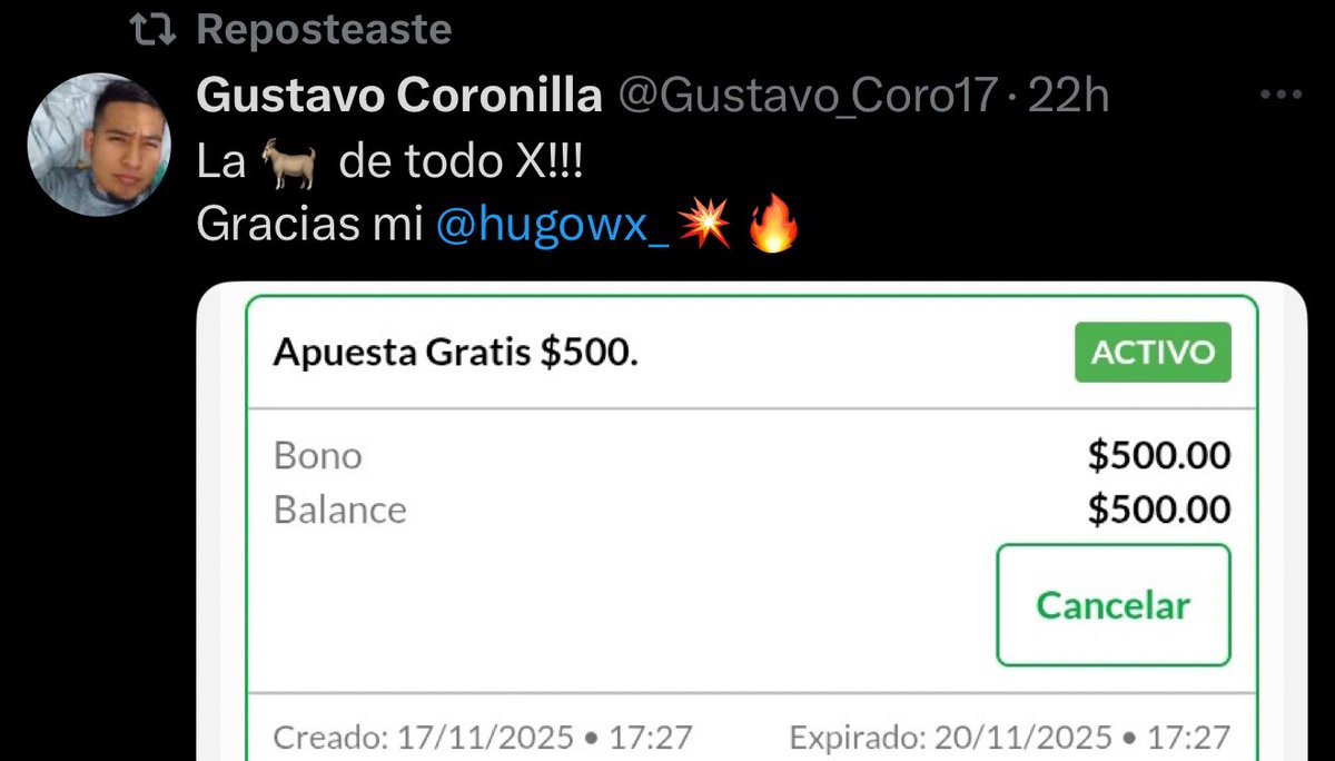 hugowx_'s tweet image. ¿Quien falta que le de una apuesta gratis de $500? Comenten y den ❤️🔄 ya regalaré más de 30 la pruebas esta mis RTs yo siempre cumplo!

Estás FreeBets de $500 son lo mejor, lo metes a una jugada y la ganancia es tuya!

Hoy cocinaré algo con que los haré ganar. Atención 🔔😈