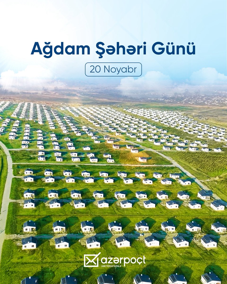 🇦🇿 20 Noyabr Ağdam Şəhəri Günüdür.

2020-ci ilin 20 noyabrında Ağdam 27 ildən sonra öz azadlığına qovuşdu.

Ağdamda həyat yenidən başlayır,evləri yavaş-yavaş ağarır.

Uzun illərdir susqun qalan torpaqlar insan səsi ilə yenidən canlanır.

#azərpoçt #ağdamşəhərigünü🇦🇿