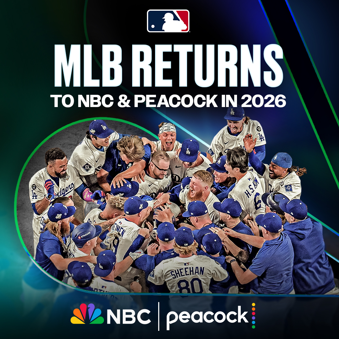 NBCSportsPR's tweet image. Major League Baseball returns to NBC and @peacock in 2026 with three-year media rights partnership featuring extensive exclusivity

Details: nbcsports.com/pressbox/press…