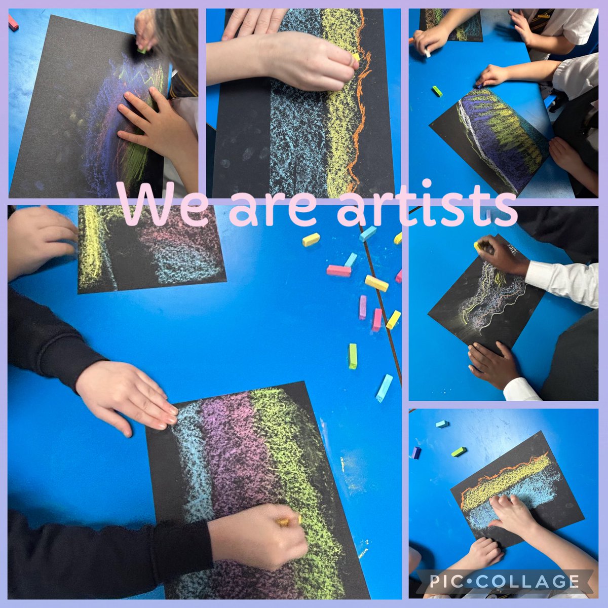 belindajohn71's tweet photo. Linking to Year 2’s explorers topic we had fun creating mixed media compositions of Aurora Borealis in the Artic using tissue paper collage, soft pastels and paint very proud of their results @STOC_CAT @stjfisher #weareallartists #softpasteltechniques #collaging https://t.co/Fsclgxg3AY