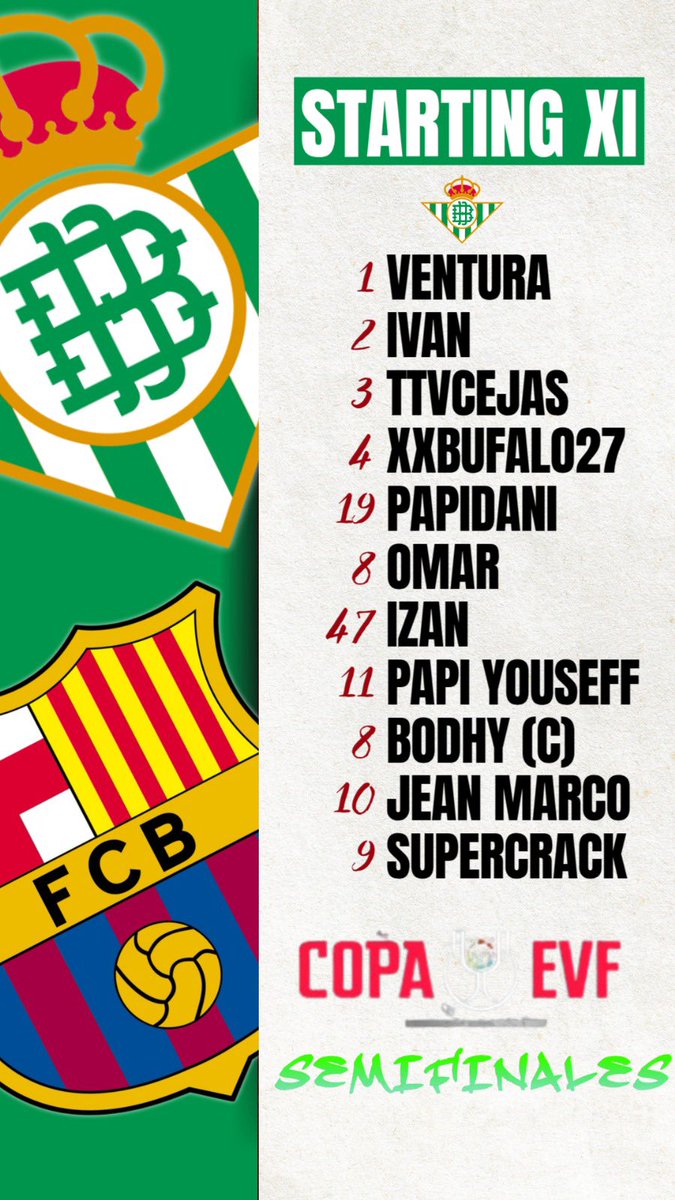PRORealBetis's tweet image. Ya tenemos nuestro 11 inicial para afrontar el partidazo de esta noche!!

🟢⚪️💚🤍

#VamosBetis #GoToFinal