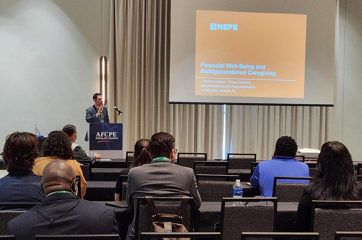 NEFE_ORG's tweet image. From our presentation at the @AFCPE Symposium on the #FinancialChallenges of #Multigenerational households:  46% of primary caretakers and 54% of shared caretakers have a “worse than expected quality of financial life.” #FinancialEducation #FinancialWellBeing #AFCPE2025