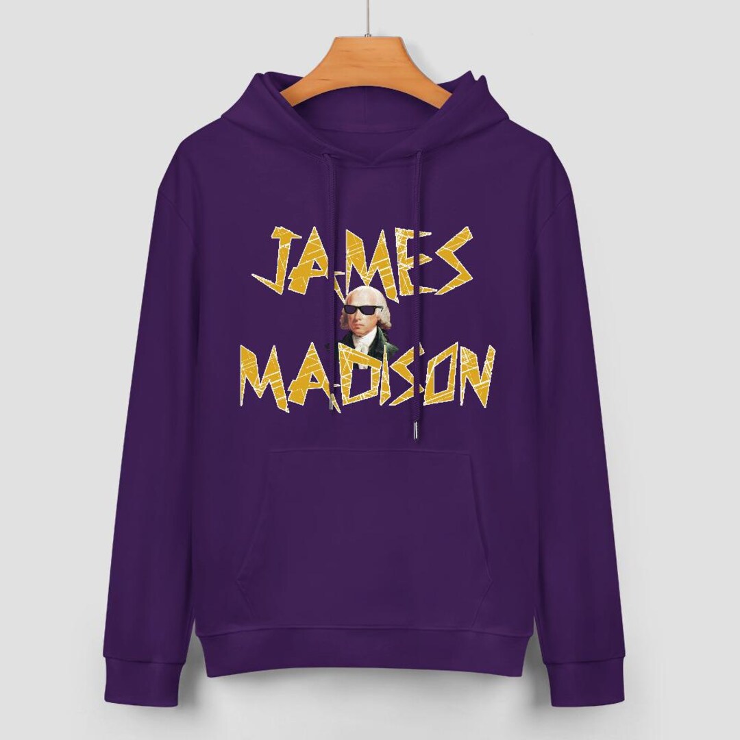 customitize's tweet image. James Madison Hoodie – Founding Father with Sunglasses, Purple &amp;amp; Gold by CustomitizeMe: 29.99 USD

🔥 Design Highlights
• Founding Father James Madison reimagined with bold… dlvr.it/TPMFBy #JamesMadison #FoundingFathers #HoodieFashion #CustomDesigns #Streetwear