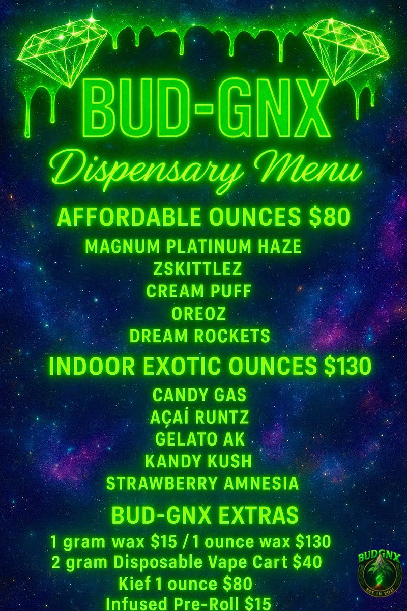 New Menu! 
#Mmemberville #StonerFam #420friendly