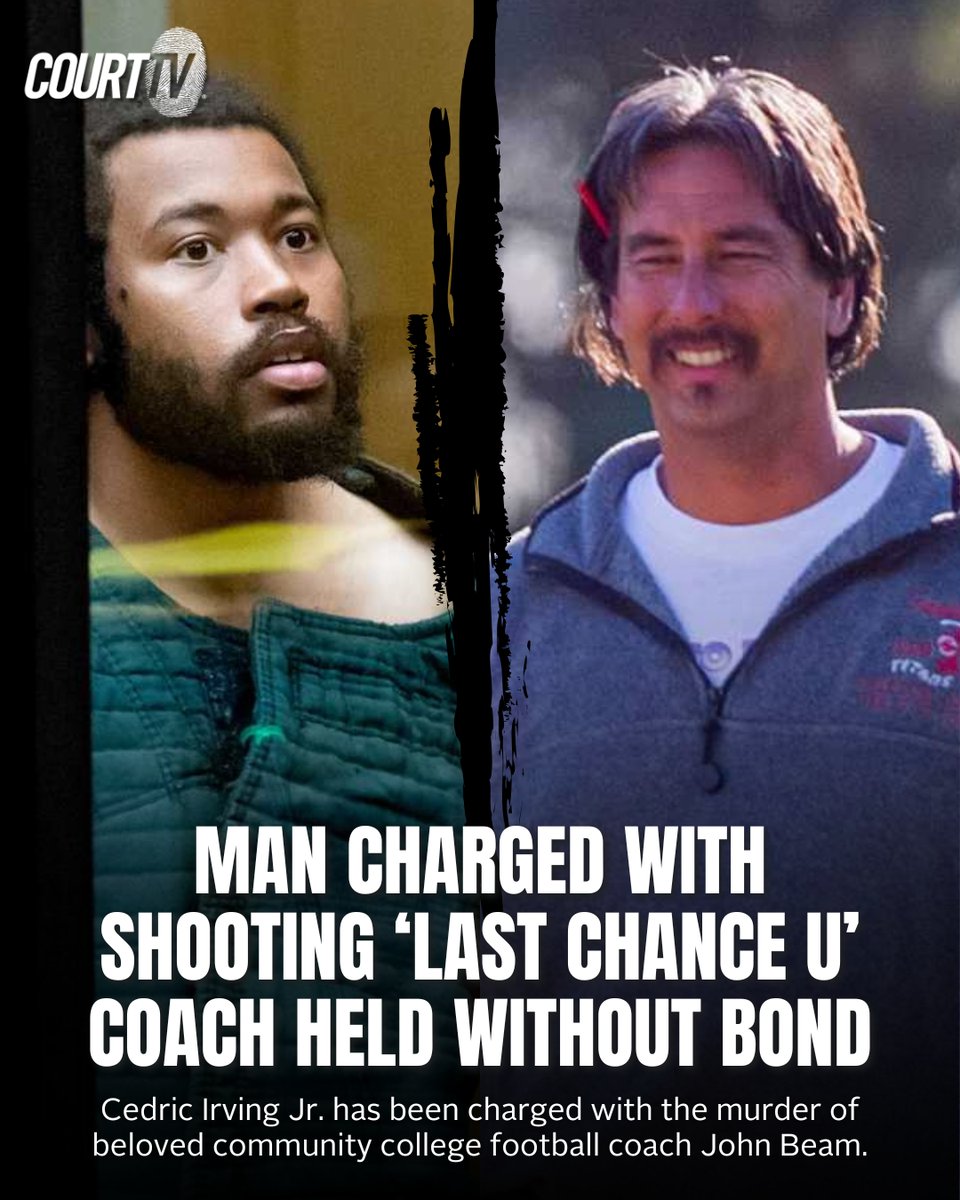 CourtTV's tweet photo. #CedricIrvingJr is charged with the murder of a beloved community icon, former Oakland college football coach #JohnBeam, who was featured in the Netflix TV series “Last Chance U.”

Prosecutors have not yet provided a possible motive for the killing.

#CourtTV What do YOU think? https://t.co/xXaBiAzlru