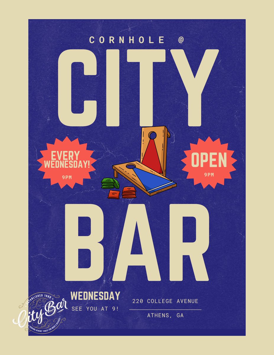 🎯 Grab your partner &amp; bring your A-game! CityBar’s Cornhole Tournament kicks off TONIGHT at 10pm 🏆

✨ Doors open at 9pm—come early, grab a drink, and lock in your spot on the boards 🍻