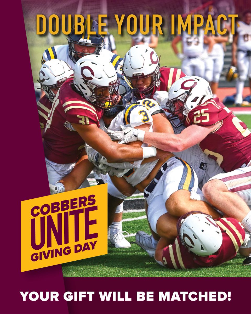 At the DIII level we can’t offer athletic scholarships, but strong financial aid makes the Concordia experience possible for our student-athletes and all Cobbers. Every gift for student scholarships is matched up to $225,000. Thank you for supporting!
concordiacollege.edu/givingday