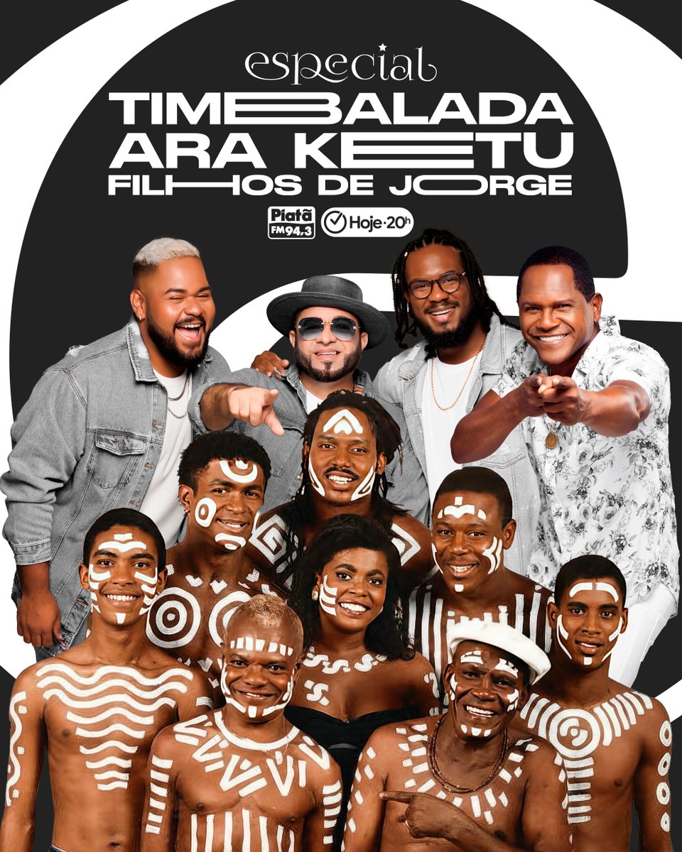 PiataFM's tweet image. Hoje o som é deles e a energia tá lá em cima!🔥

O Especial Piatã chega com Filhos de Jorge, Ara Ketu com Tatau e Timbalada, garantindo aquele mix de groove, percussão e axé que só eles sabem fazer! 😍

Sintoniza às 20h, aumenta o volume e vem curtir esse feriado na NÚMERO 01! 💛