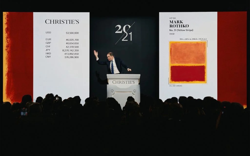 artnet's tweet photo. #ArtNetNews: The fall auction season in New York got off to a robust start on Monday night, as Christie’s held an energetic and well-attended evening sale of 20th-century art at its Rockefeller Center salesroom. First up was a small but potent 18-lot offering from the private collection of Robert and Patricia Weis, which was followed by the usual 20th-century auction.

What really stood out was the high level of in-person, competitive bidding in a sale that carried a large number of guarantees, from both third parties and the house, ensuring that works would sell.

The event provided a much-needed dose of market confidence after months of art fair cancellations and postponements, as well as a spate of gallery closures. Will the energy and demand spill over to this jam-packed auction week? Only time will tell. To get a sense of Monday’s action, we’ve crunched the dual-sale figures for the Weis and 20th-century sales below. Read on for the stats.

Read more: https://t.co/NT0avThO95
 
Article by Eileen Kinsella 
 
_______  
Pictured: Adrien Meyer sells the top lot of the Weis Collection sale at Christie's in Rockefeller Center in New York on November 17. Image courtesy Christie's.