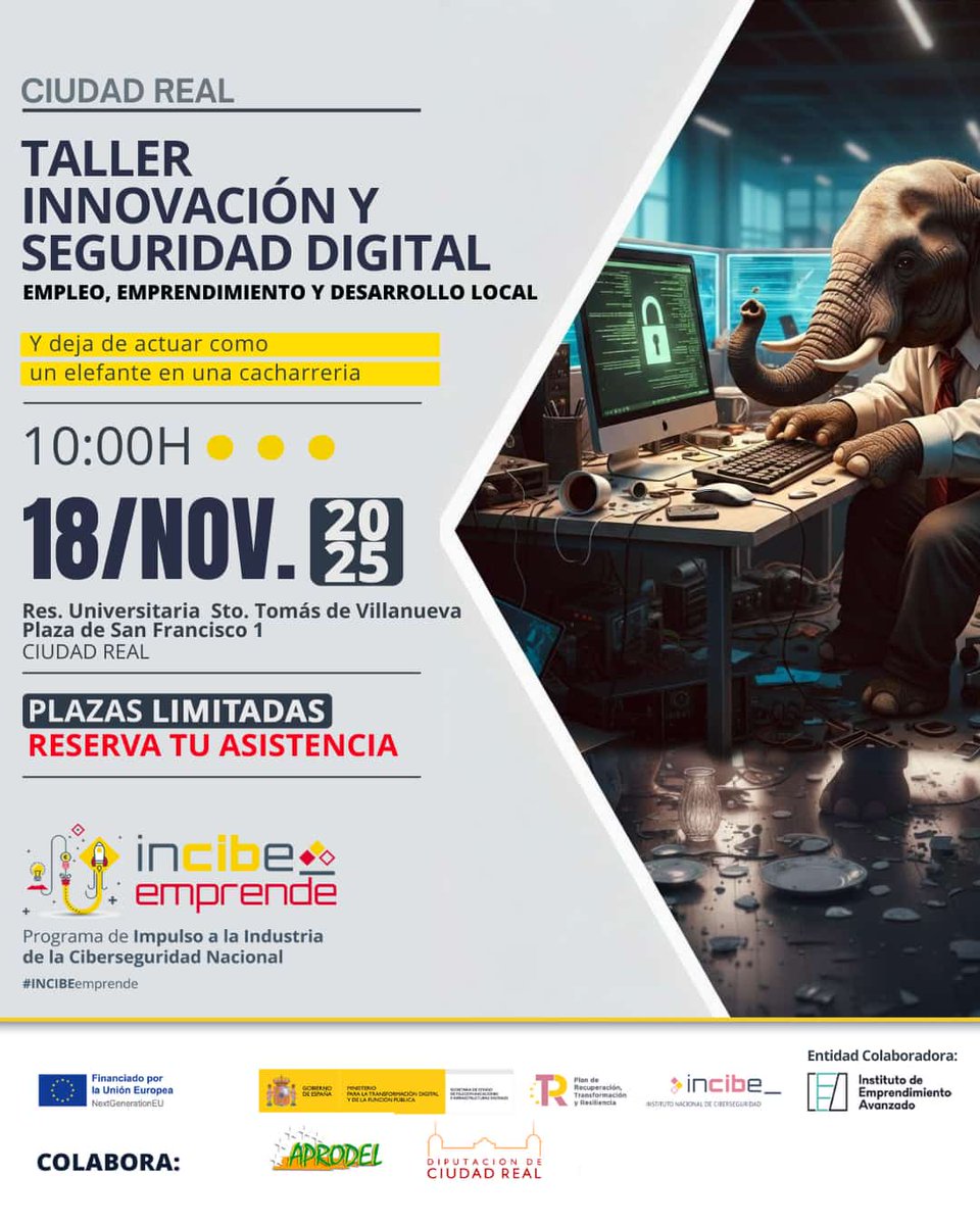 Aprodel_CLM's tweet photo. Excelente valoración del taller “Innovación y Seguridad Digital: Empleo, Emprendimiento y Desarrollo Local”, celebrado en Ciudad Real https://t.co/kzpLdnqn5c https://t.co/hPHmqoNohJ