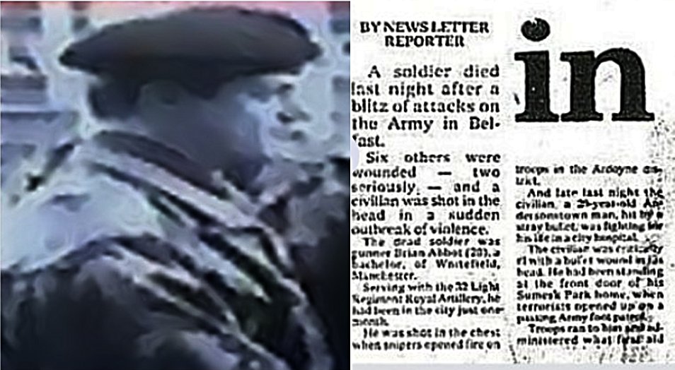 OnThisDayPIRA's tweet photo. #OnThisDay in 1976 the IRA murdered Maurice (Mo) Murphy, 26. Fatally wounded 24/10 - died #OTD following leg amputaton complications. Soldier Abbot murdered also. RUC/Army were recovering a stolen car at Oakfield St, Ardoyne. About 30 shots fired from 2 positions. Father very ill https://t.co/XfirNhe8UZ