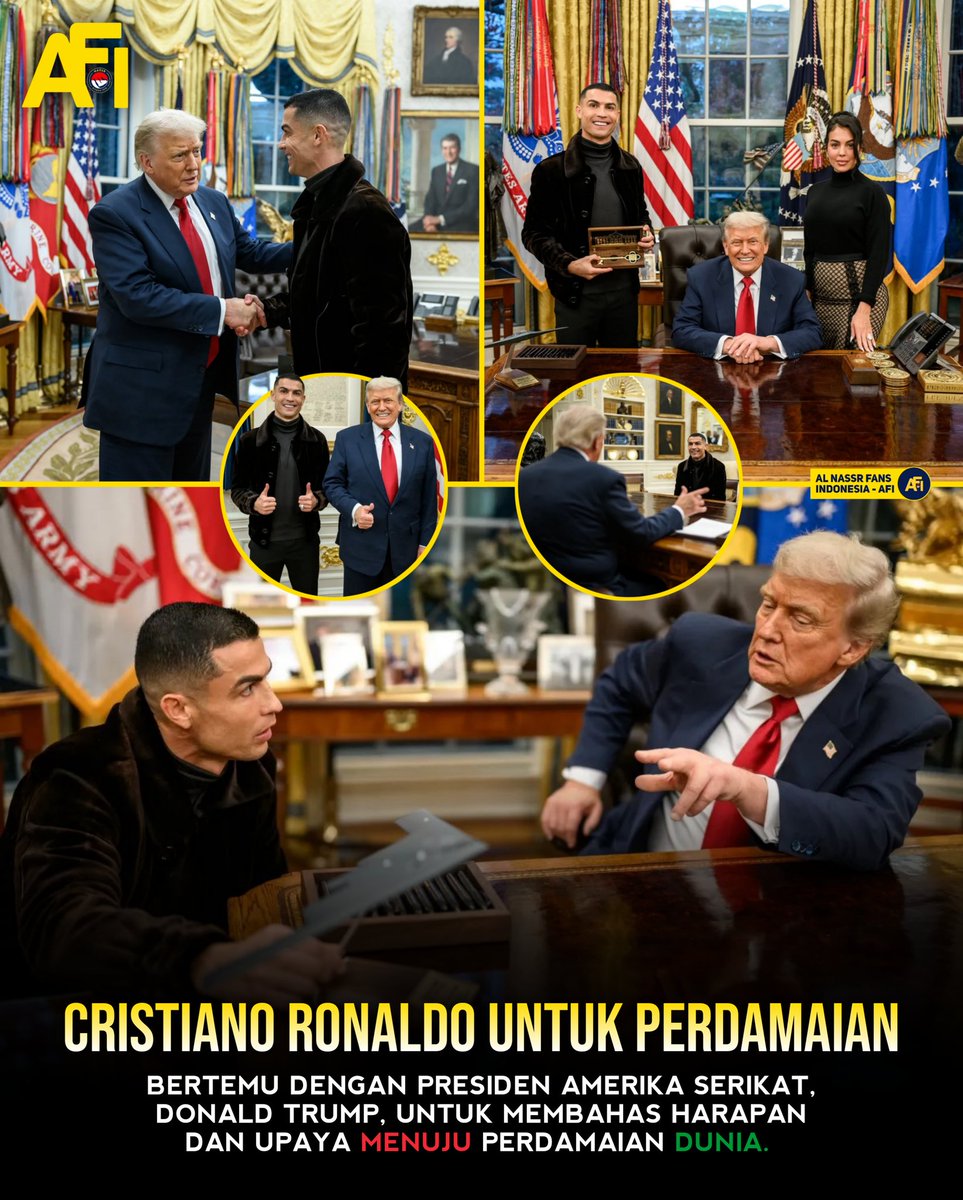 AlNassrFansInd's tweet photo. Cristiano Ronaldo melakukan kunjungan ke Gedung Putih, Amerika Serikat, setelah mendapatkan undangan khusus dari Donald Trump. 🇺🇸

Selengkapnya ada di sini 👇
https://t.co/rKhFwcWvbd https://t.co/CJewuJagWh
