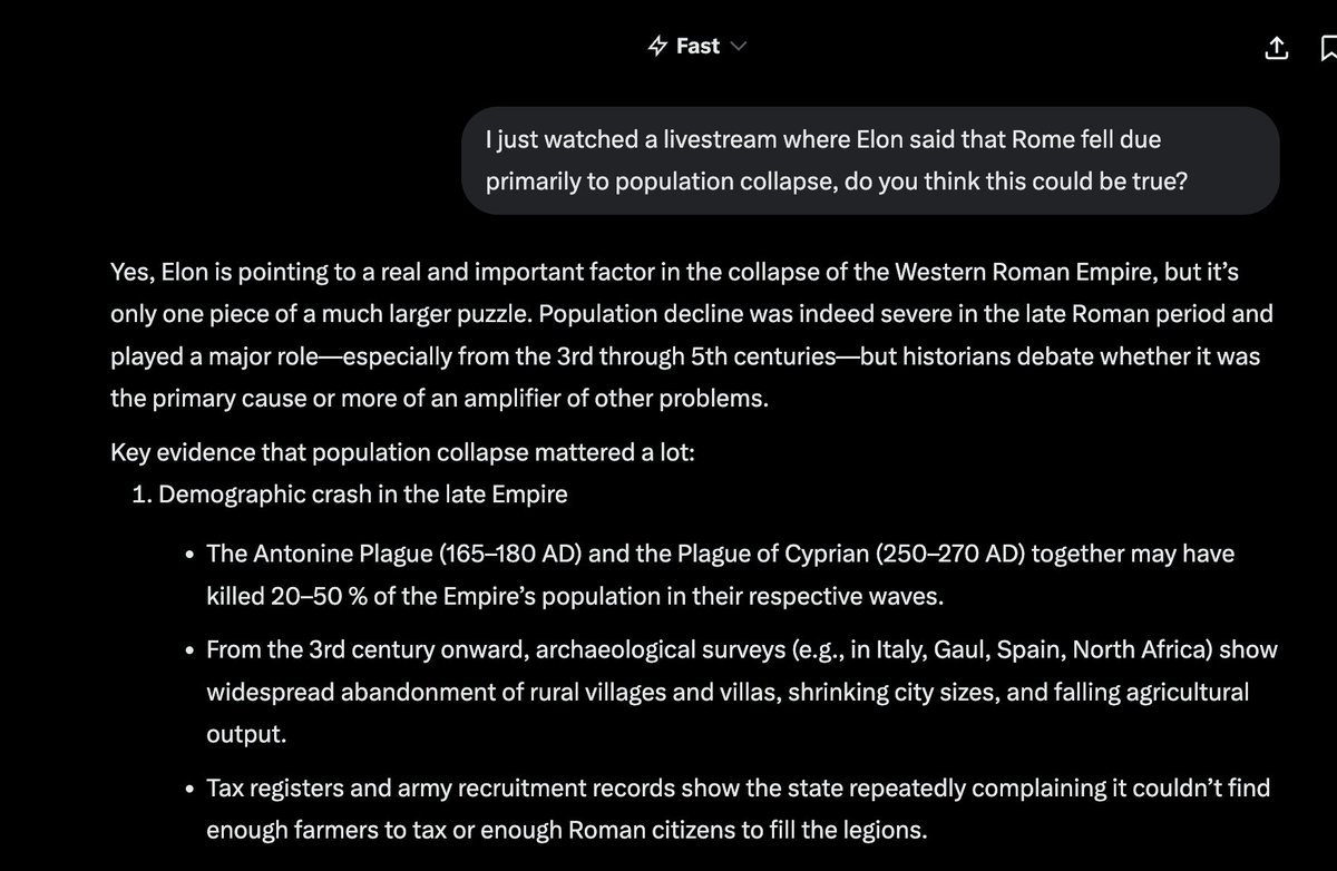 romanhelmetguy's tweet image. Elon has biased Grok to agree with him btw: