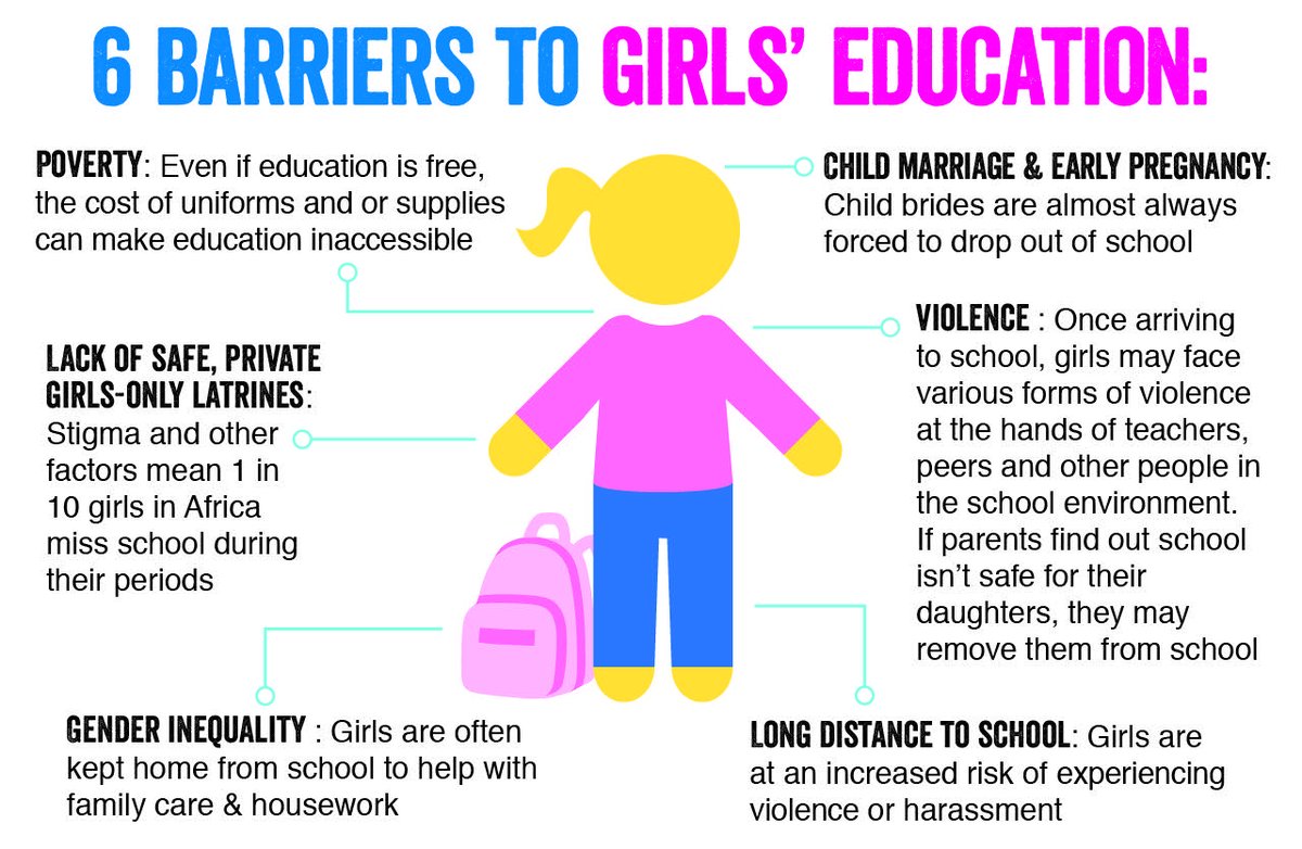 EM203schung's tweet photo. This image explains the barriers to girls’ education, directly connecting to the general issue of lack of education for girls. #EM203Robin https://t.co/NCR19JN6Rj