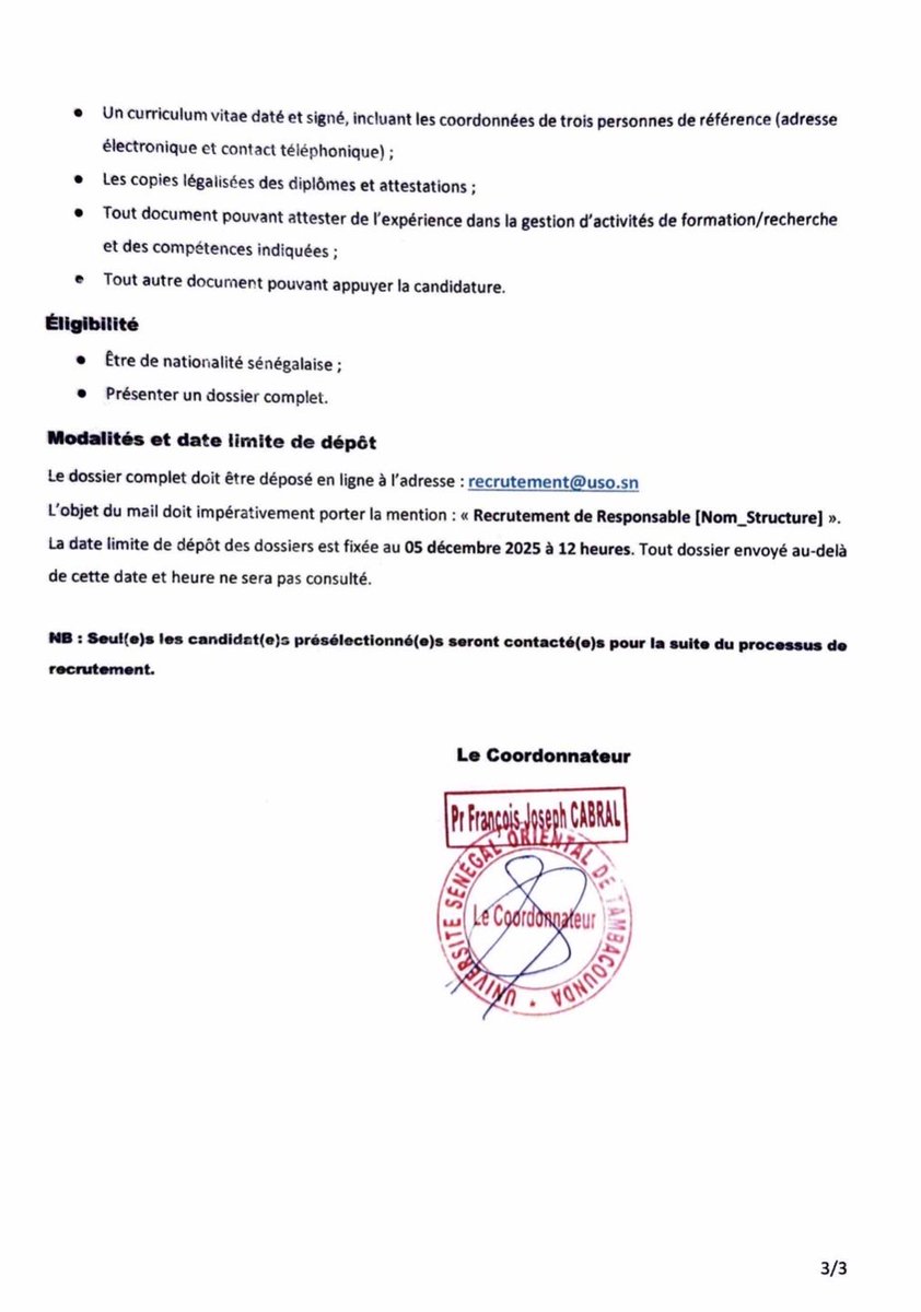 Recrutement d’Enseignant(e)s-Chercheur(e)s à l’Université du Sénégal Oriental (USO)

#MESRI #RecrutementUSO #UniversitéSénégalOriental #EnseignantsChercheurs #OpportunitéCarrière