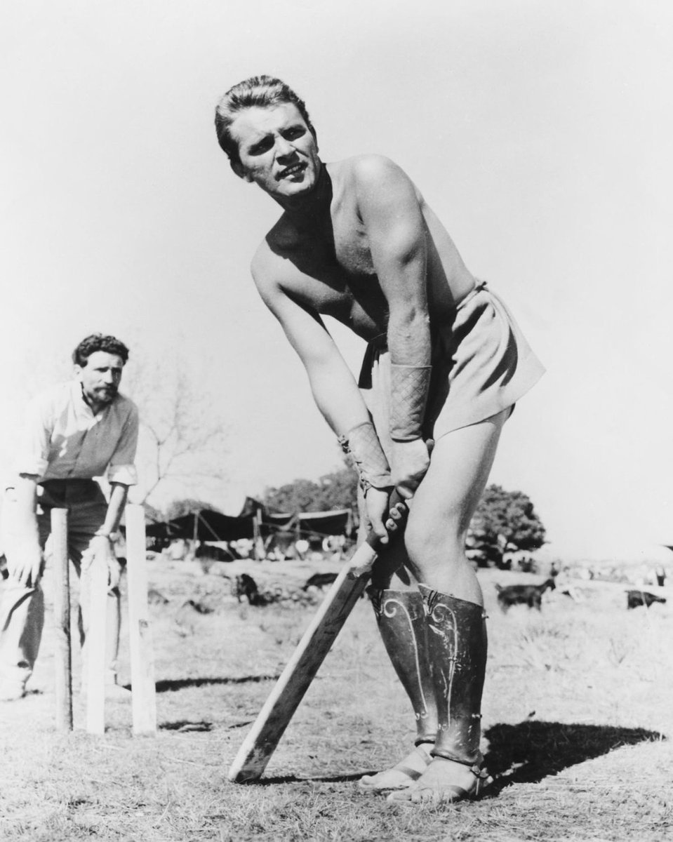 PictureSporting's tweet image. Richard Burton playing cricket on the set of Alexander The Great during filming in Spain in the summer of 1955