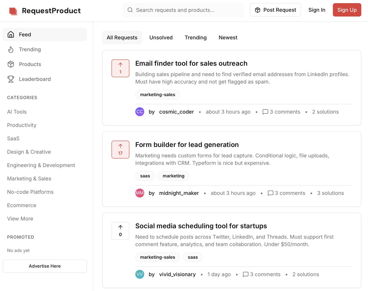vibecodingguy's tweet image. Trying a new thing. 

A place for people to request for things to get built. 
 
requestproduct.com