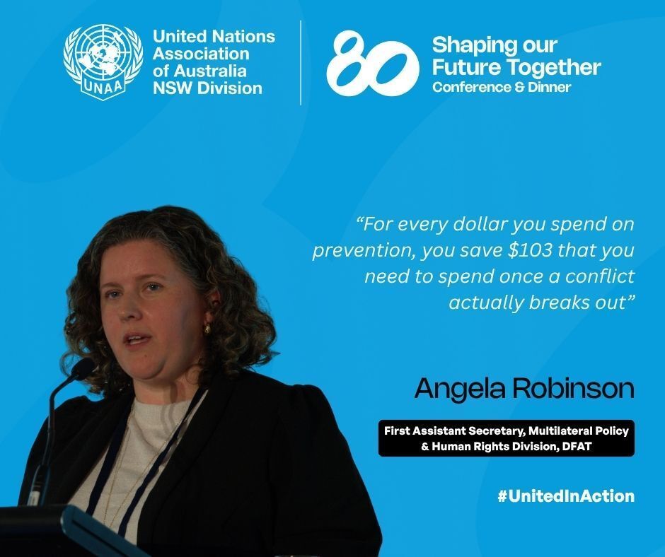 unaansw's tweet photo. At UN80: Shaping Our Future Together, the session on Peacebuilding in a Changing
World.
Angela Robinson, First Assistant Secretary at DFAT, underscored the urgency of reimagining peacebuilding amid historic funding cuts.
#UN80 #UNAA #Peacebuilding #Peacekeeping #GlobalCooperation https://t.co/I2CjM9m7Tg