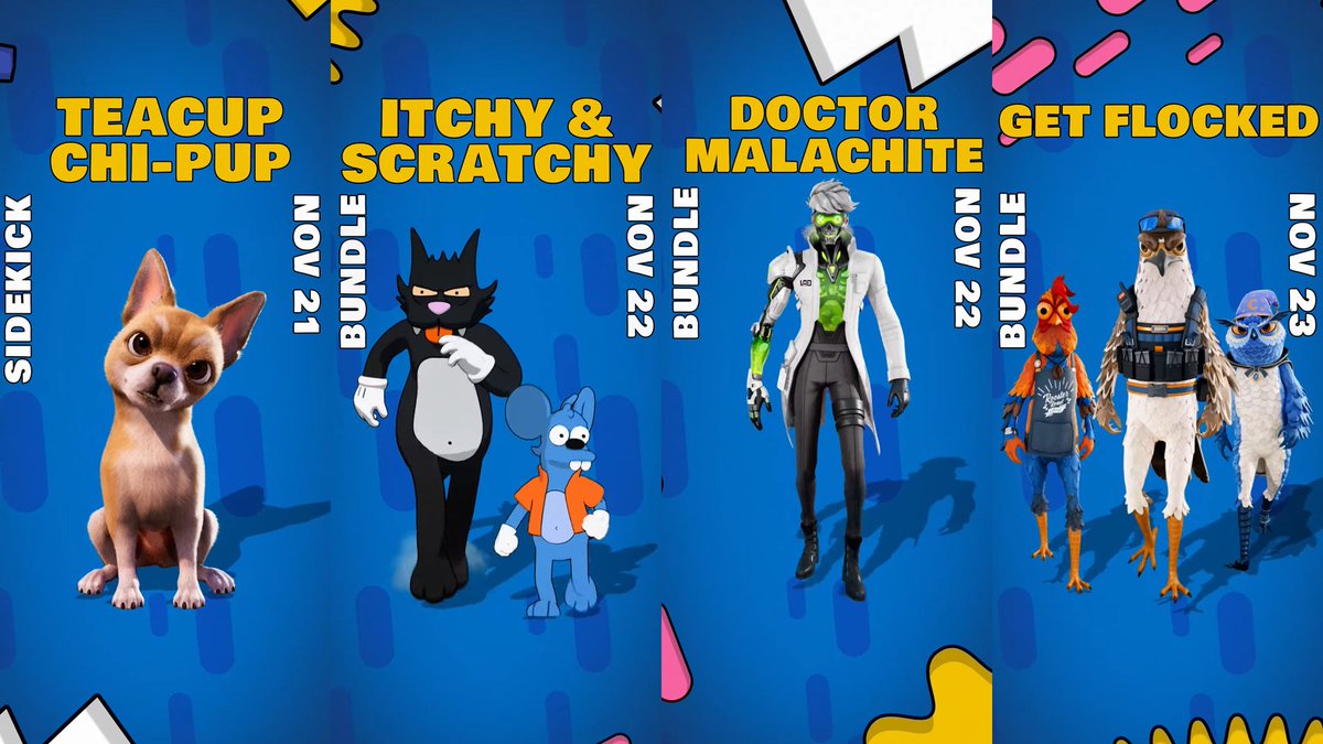 HYPEX's tweet image. NEW ITEM SHOPS ANNOUNCED

• NOV 21 → Teacup Chi-Pup
• NOV 22 → Doctor Malachite
• NOV 22 → Scratchy &amp;amp; Itchy
• NOV 23 → Get Flocked