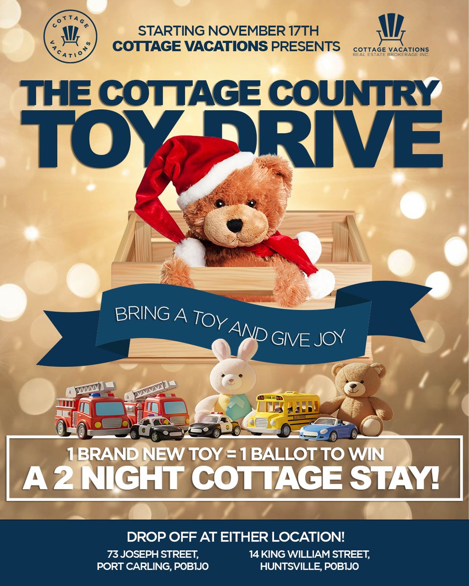 MuskokaWindowDC's tweet image. Cottage Vacations Launches First Annual Cottage Country Toy Drive In Partnership With The Table Soup Kitchen bit.ly/48okuvK

#HolidaySpirit #GiveLocal #Muskoka