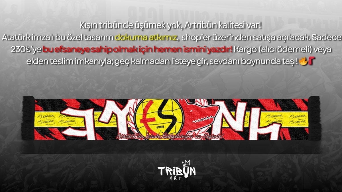 🔴⚫ BU EFSANE ATKIYA SAHİP OLMAK İÇİN HEMEN İSMİNİ YAZDIR!

Sınırlı sayıda üretilecek bu koleksiyonluk dokuma atkıyı kaçırmamak için acele et!

🗓 Son Gün: 23.11.2025 📩 İletişim: DM yoluyla mesaj atabilirsiniz.

#EsEs #KırmızıŞimşekler