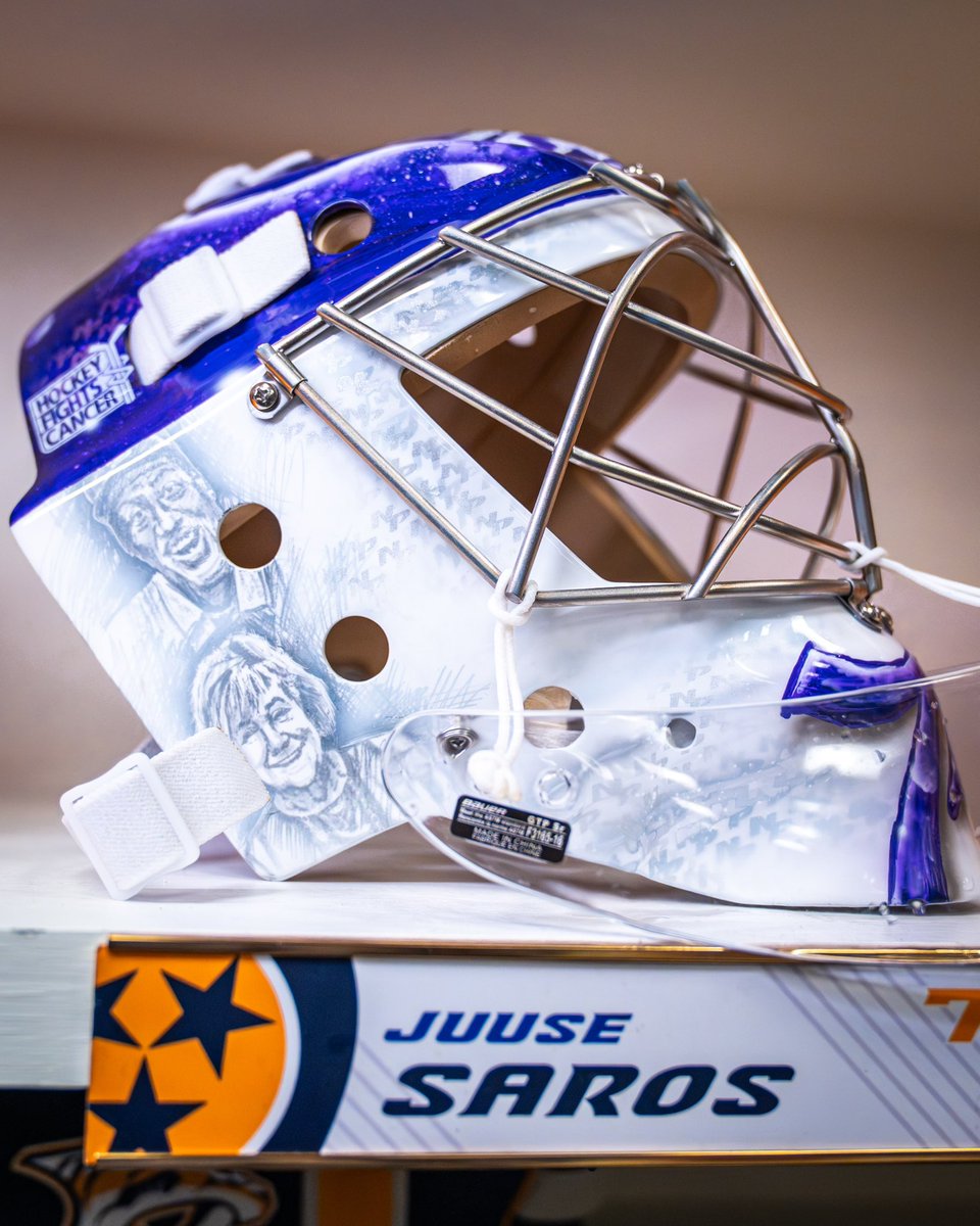 PredsNHL's tweet image. Bigger than sports 💜

Juice debuts an extra-special Hockey Fights Cancer mask, honoring four members of our organization affected by cancer:

Craig “Partner” Baugh
Sheila Crisp
Lexi Rogers
Erin Daunic