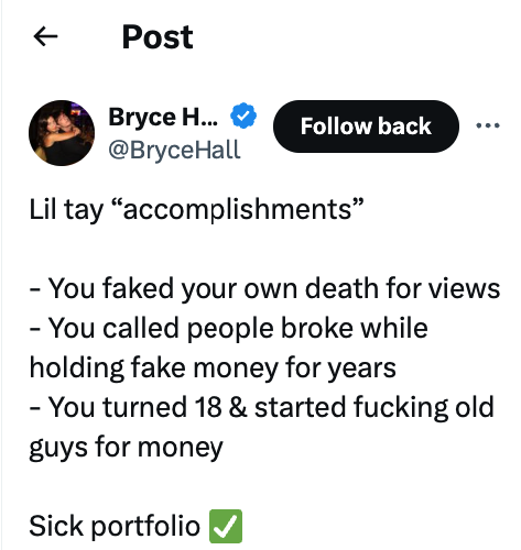 DramaAlert's tweet image. Bryce Hall DESTROYS Lil Tay for being a failure at life. 💀‼️