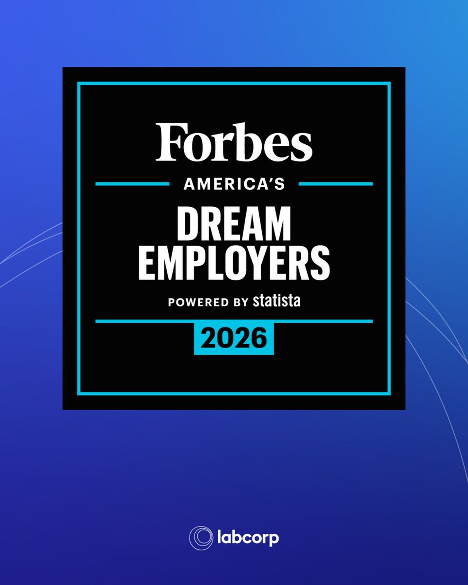 Labcorp's tweet image. We’re thrilled to be recognized as one of Forbes’ America’s Dream Employers for 2026!

This recognition reflects our commitment to creating an environment where people feel inspired, supported, and empowered to do their best work. 

lnkd.in/eWBy-hpD