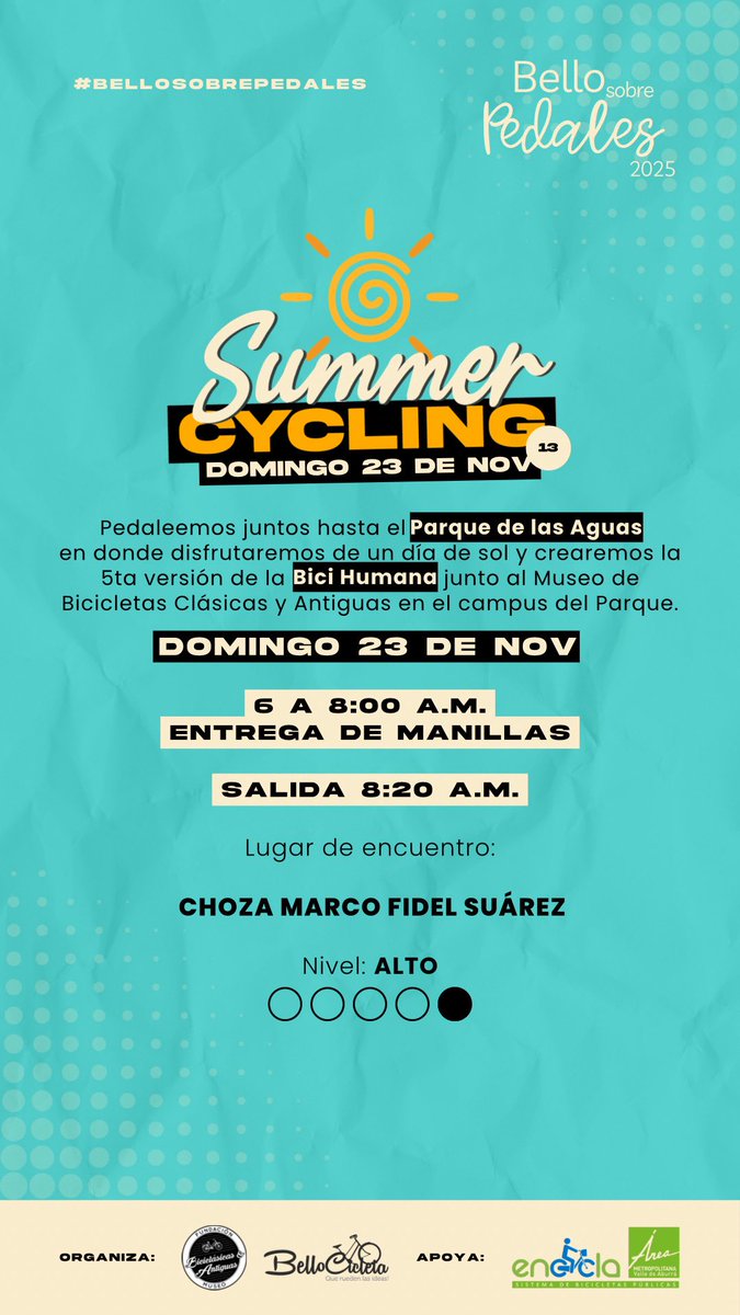 El ciclo Paseo de Verano ha llegado ⛱. Alista tus ruedas que nos vamos a disfrutar del Parque Metropolitano de las Aguas, un recorrido de puro sabor y muchas sorpresas.

📱Link de inscripción: docs.google.com/forms/d1c0UR9G…

CUPO LIMITADO. 
<a href="/Bellocicleta/">Bellocicleta</a>