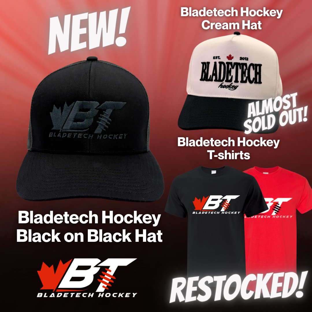 BLADETECHHOCKEY's tweet image. You&apos;ve heard of the Bladetech Hockey Blacked Out Stick. Now, get ready for the Black on Black Hat! Available now!

We also have restocked our Logo T-shirts. Make sure to grab yours or a Cream Hat before it&apos;s too late! Link in Bio!