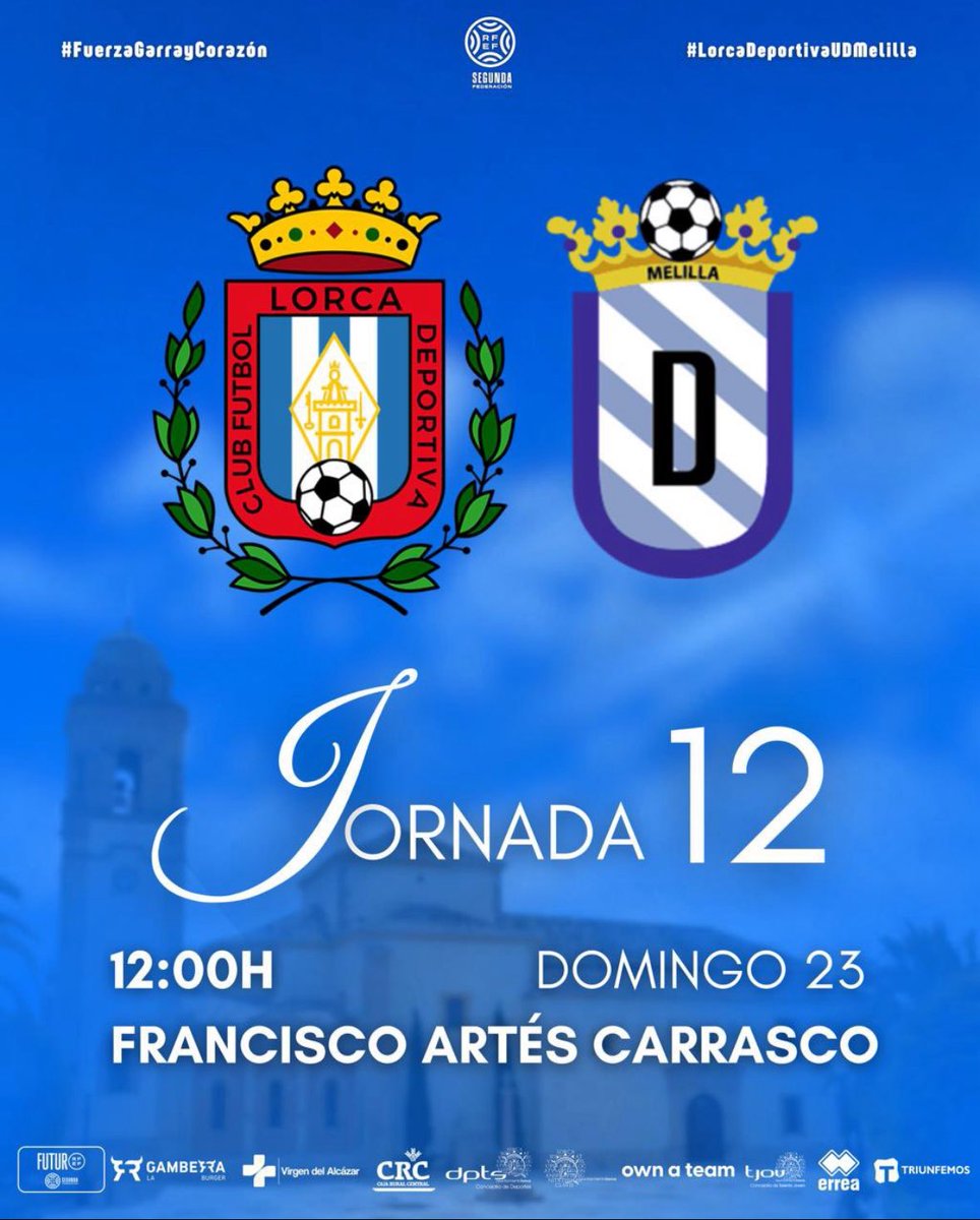 tfms_triunfemos's tweet image. PARTIDO DE TRIUNFEMOS  

2 FEDERACION GRUPO IV 
JORNADA 12

⚽️ @lorcadeportiva 🆚 @UDMelilla 
🗓️ Domingo 23 Noviembre 
⏰ 12:00 horas 
🏟️ Artés Carrasco
📺 Triunfemos 
Enlace: 👇👇👇👇

webdirecto.com/club/triunfemo…

#LorcaMelilla