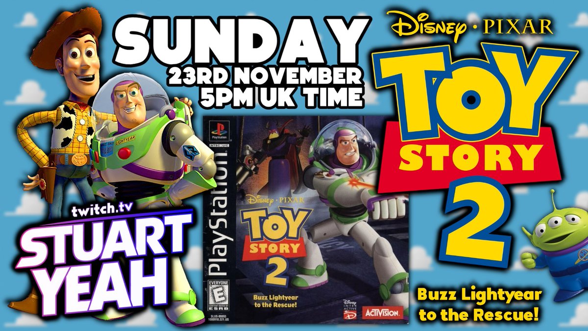 Let's try this again, shall we?

Last Saturday's epic run of Toy Story 2 was cut short due to reasons beyond my control. I am sorry.

THIS SUNDAY... The Toys Are Back!

Toy Story 2: Buzz Lightyear To The Rescue continues LIVE on Twitch from 5PM UK Time. See you there!