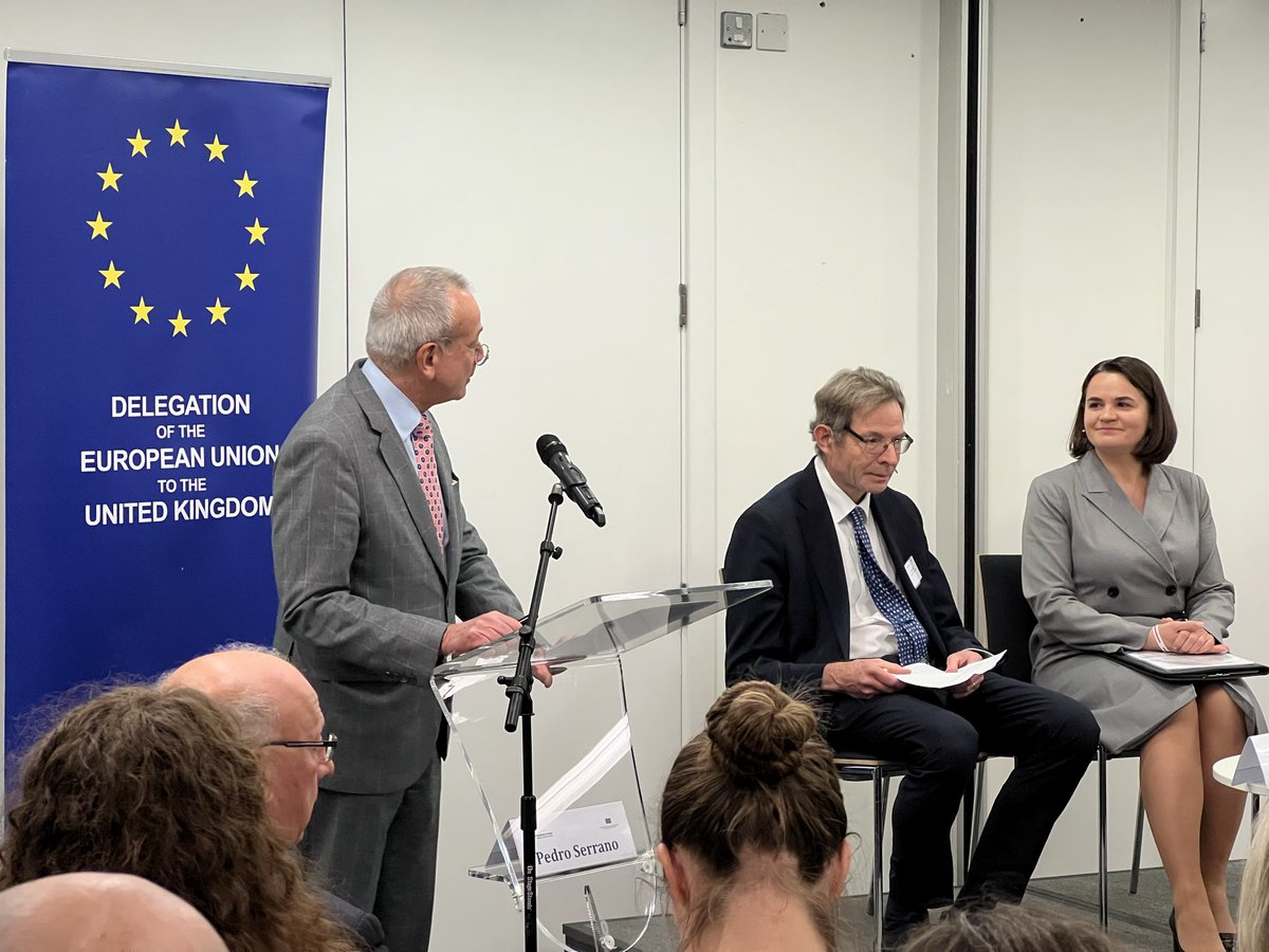 PedroSerranoEU's tweet photo. Welcoming @Tsihanouskaya to Europe House to discuss Belarus’s future in Europe. 

We admire the courage of @Tsihanouskaya and of the Belarusian people, and remain firmly committed to supporting their democratic aspirations, freedom &amp; sovereignty. 

Europe house is your house. https://t.co/FYJGACPcng
