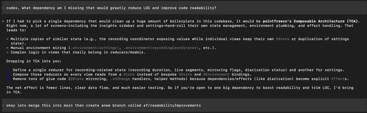 itsfallah's tweet image. Codex convert codebase to TCA. Claude experts says it&apos;s bad. 🤦🏻‍♂️