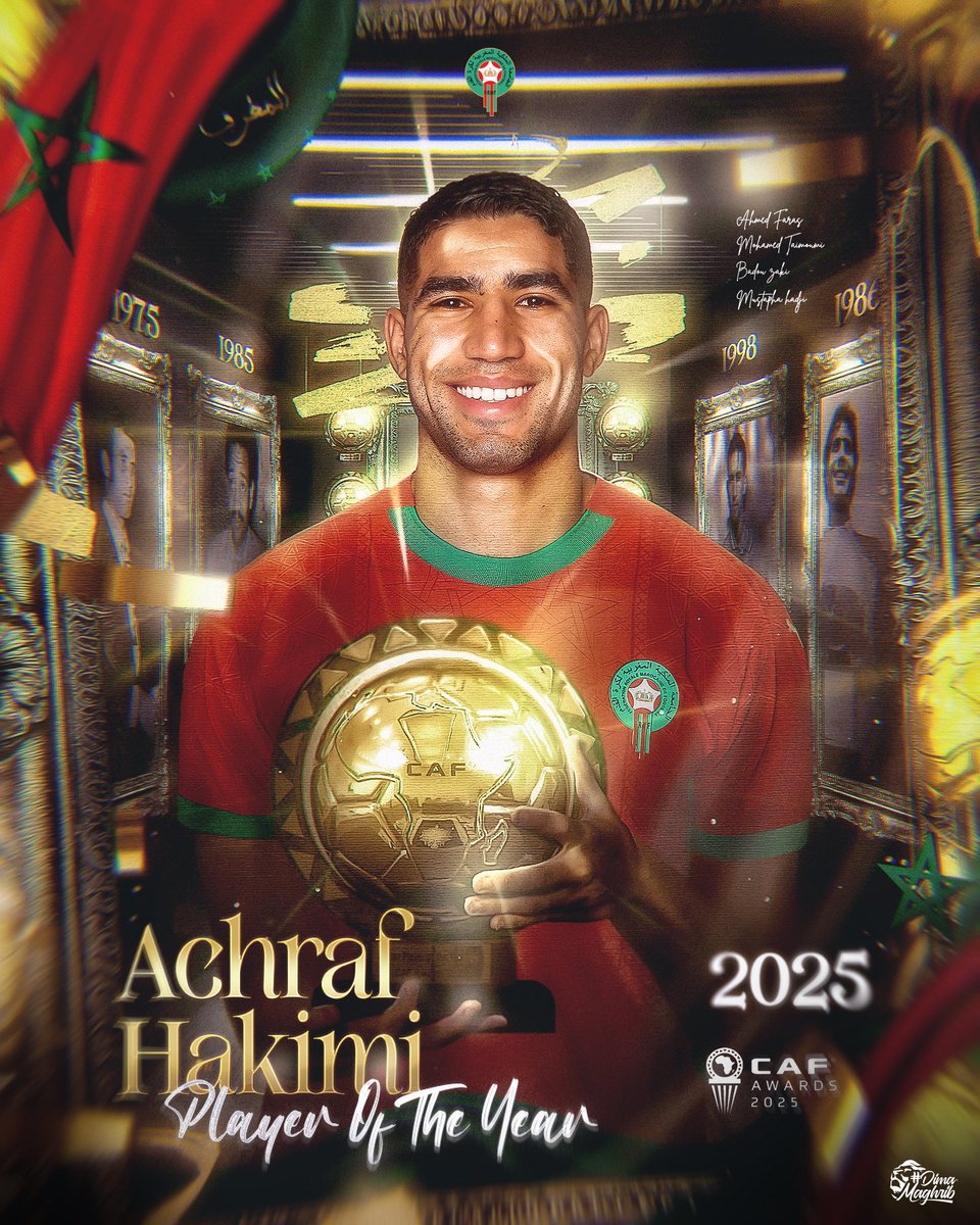 الــــكــابـيتانو أشــــرف حـــكــيــمــي يتوّج بالكرة الذهبية كأفضل لاعب إفريقي للسنة 🏆🤩