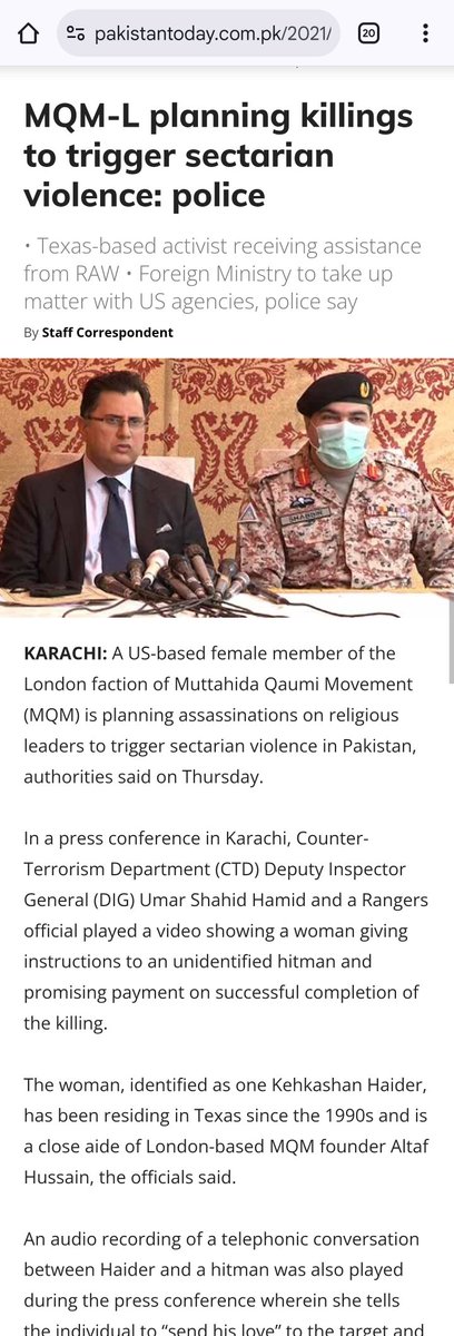 مہاجر قومی موومنٹ اور انڈین ایجنٹ کہکشاں حیدر پر پاکستان میں سنگین الزامات ہیں اور قانونی کارروائی کے لیے مطلوب ہے۔ سی ٹی ڈی (Counter-Terrorism Department) اور رینجرز نے اس کو “ٹارگٹ کلرز” نیٹ ورک چلانے والی خاتون قرار دیا ہے۔ اس پر پاکستان میں دہشت گردی اور ٹیرر فنانسنگ کے کیس