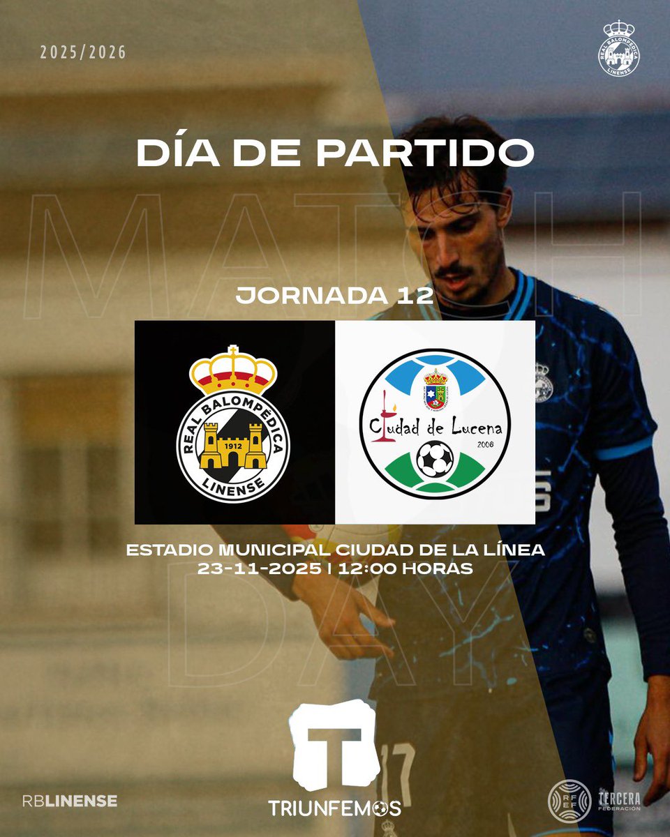 tfms_triunfemos's tweet image. PARTIDO DE TRIUNFEMOS  

3 FEDERACION GRUPO X
JORNADA 12

⚽️ @RBL1912 🆚 @ciudaddelucena 
🗓️ Domingo 23 Noviembre 
⏰ 12:00 horas 
🏟️ Municipal La Línea 
📺 Triunfemos 
Enlace: 👇👇👇👇

webdirecto.com/club/triunfemo…